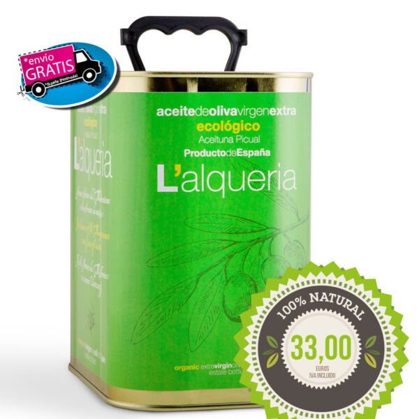 L'Alqueria. PICUAL Ecológico. Cosecha Octubre 2025. Lata 2,5 L. Caja 2 unidades